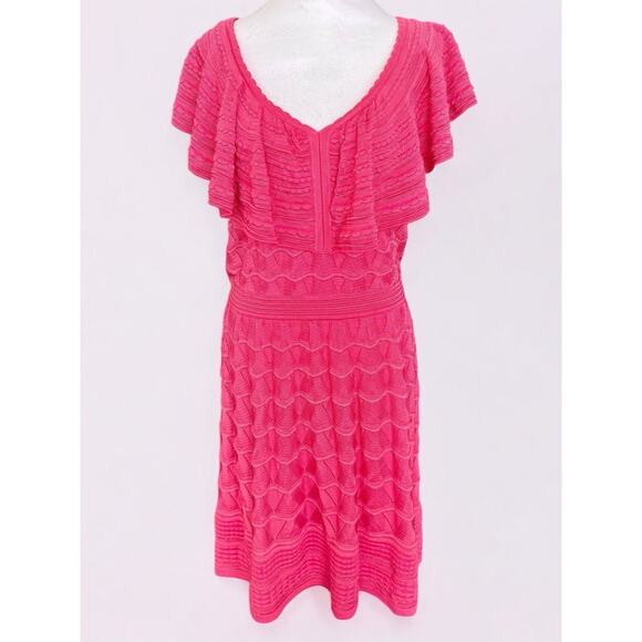 M Missoni Pink Midi Dress Size 48 Us 12 Knit Textured Ruffle Off Shoulder Dress - Picture 1 of 14